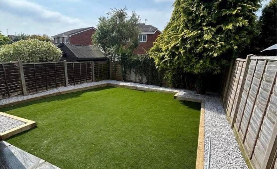 Garden transformation and landscaping project by Langan’s Solutions, creating outdoor living spaces in the Midlands.